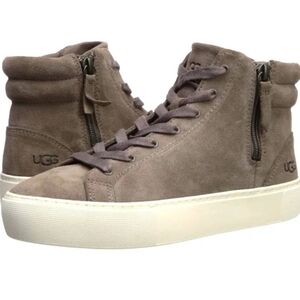UGG Ollie High Top Suede High-Top Lace-Up Sneakers In Taupe Size 7.5